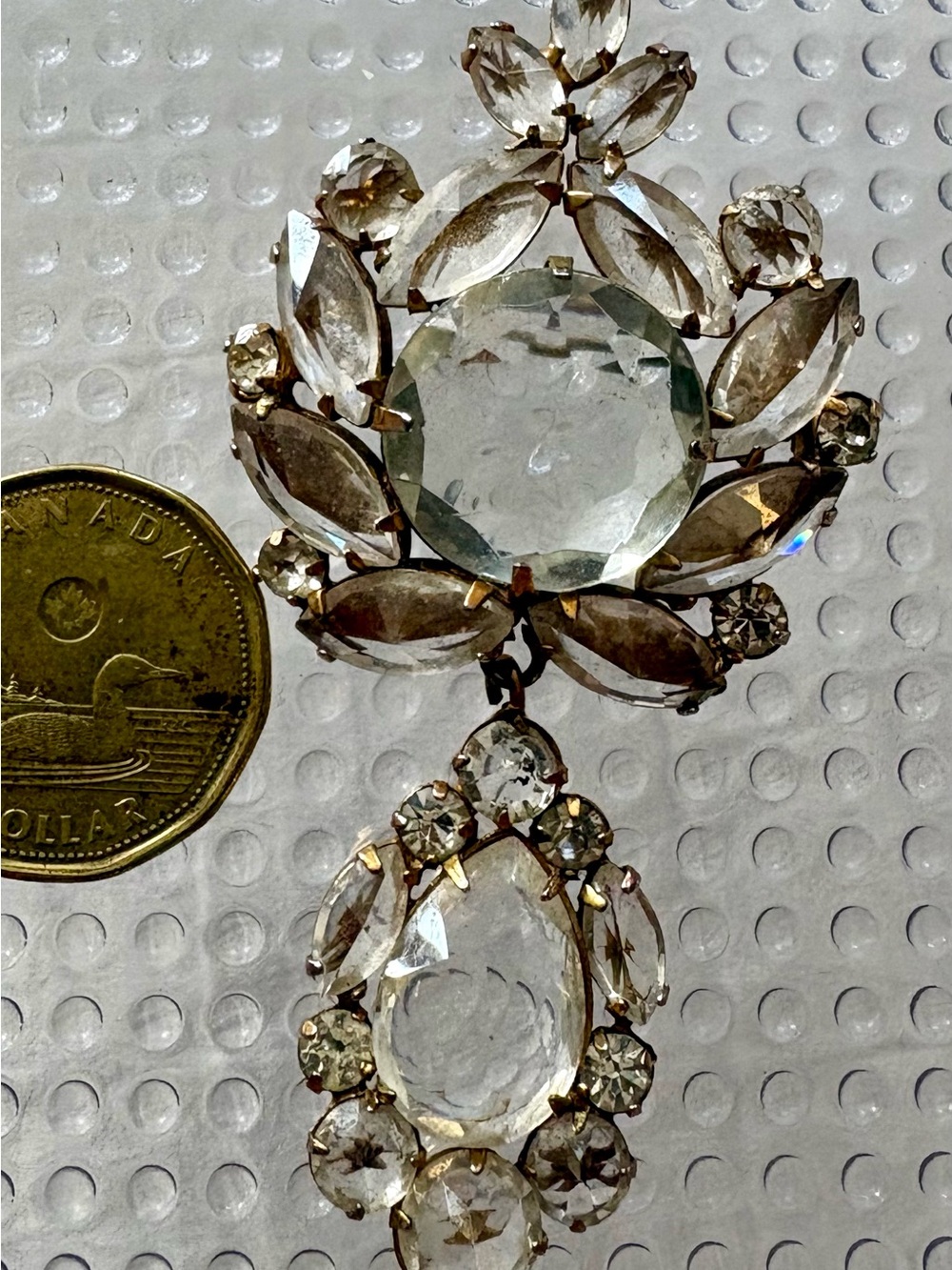 Crystal Drop Statement Brooch Signed Regency - Clear/Gold